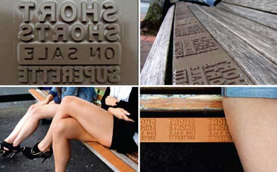 Необычная реклама на скамейках